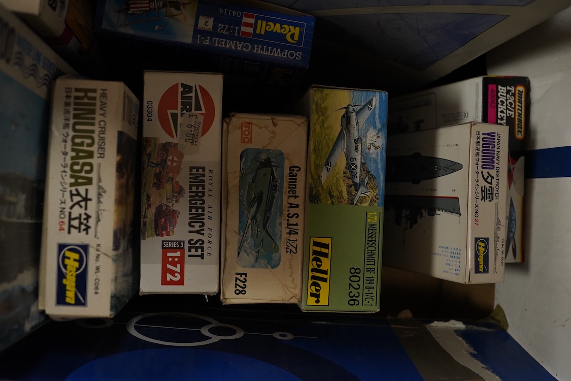 Twenty-five mainly plastic kits by Frog, Airfix, Revell, Aurora, etc. including primarily aircraft, together with a few ships and other subjects, believed to be substantially complete, however sold unchecked